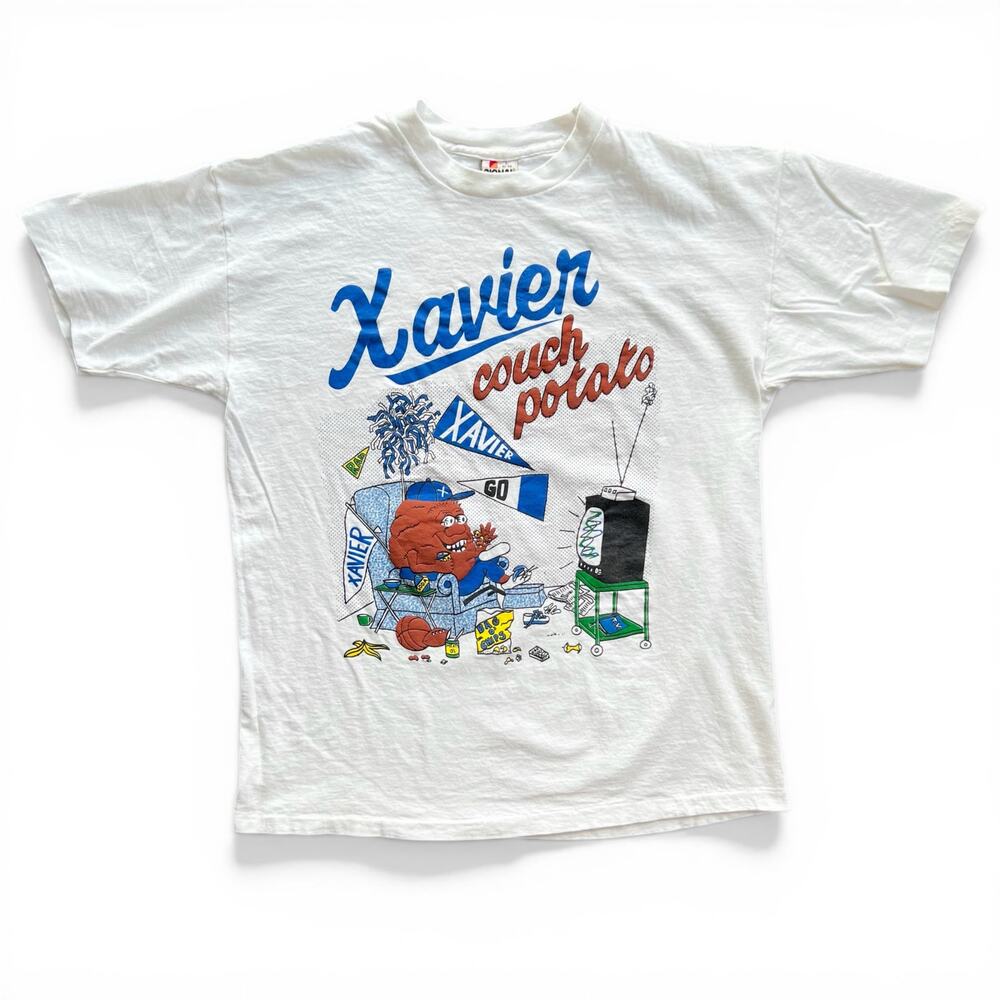 Vintage Xavier Couch Potato NCAA Obscure College School Sports T Shirt Signal L